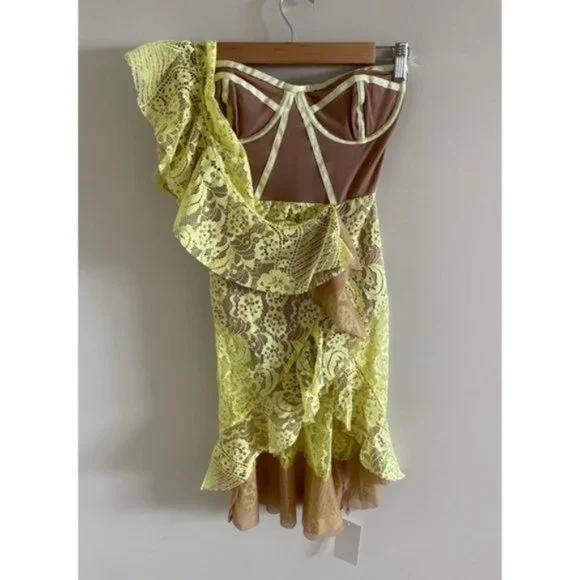 NWT For Love & Lemons Tati Lace Dress with Contrast Exposed Bodice Size XS - Picture 7 of 15